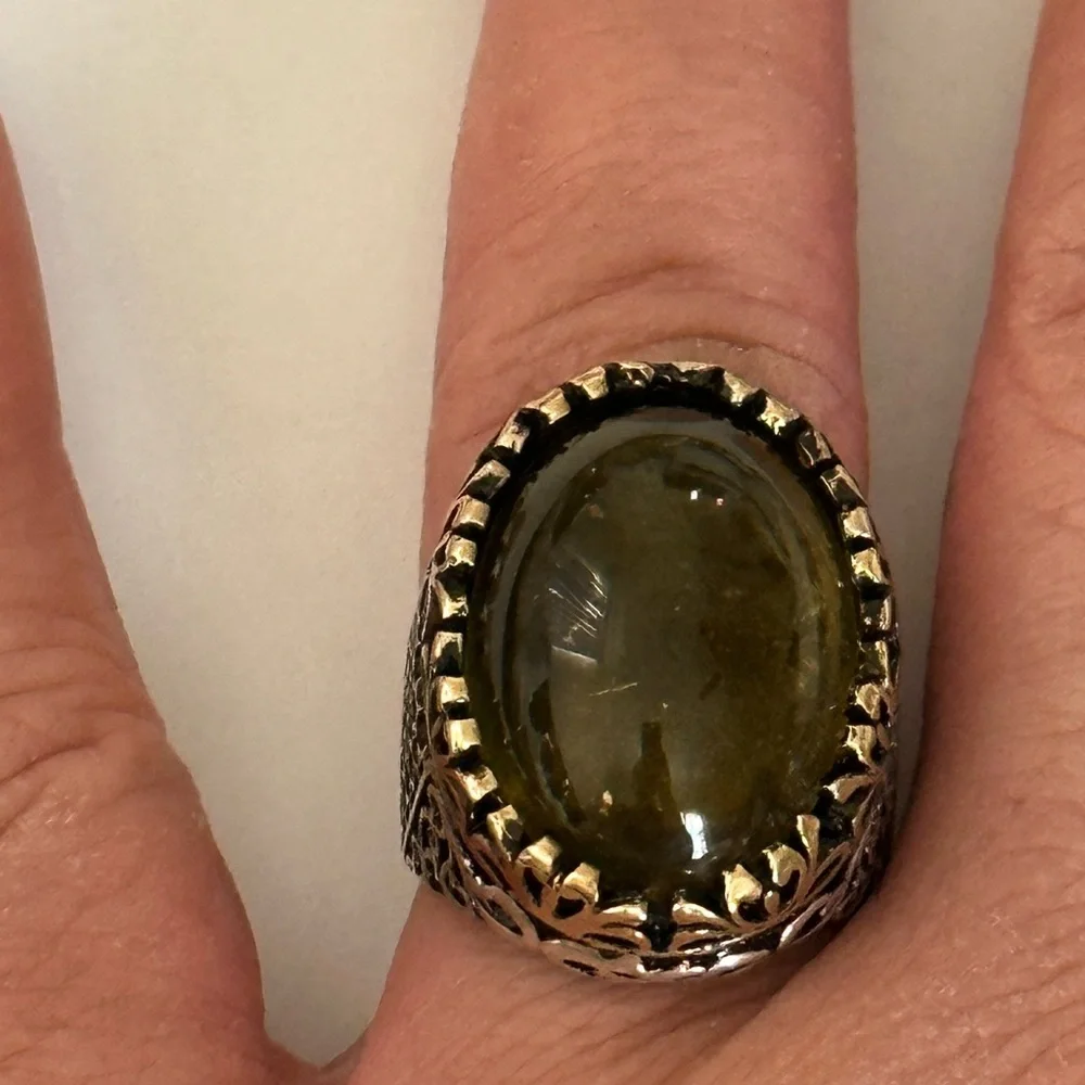 925 Silver ring amber oval stone